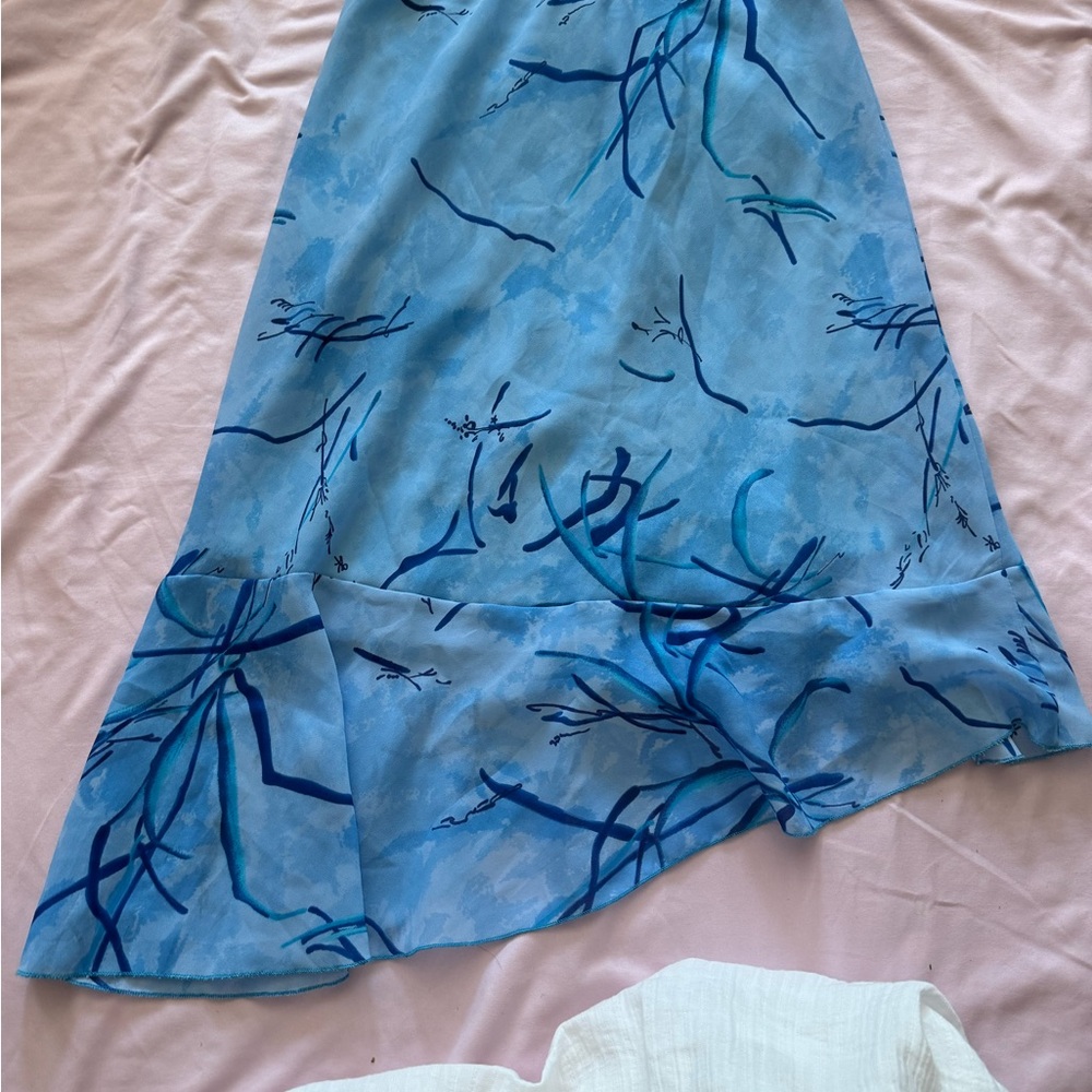 Studio Soleil Blue Asymmetrical Midi Skirt | Size S | Made in USA